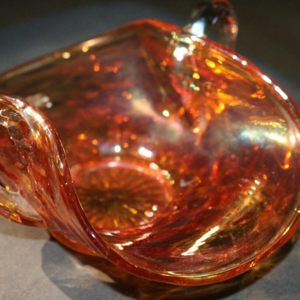 Antique Fenton Marigold Carnaval verre 7,25 "manipulé bonbon bol-nid circa glass